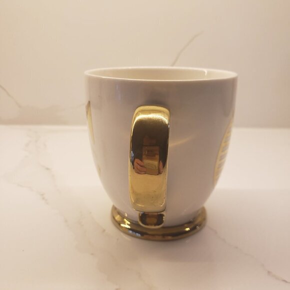 Vintage Porcelain Mug Large Coffee Tea Cup White Gold Monogram - Picture 4 of 8